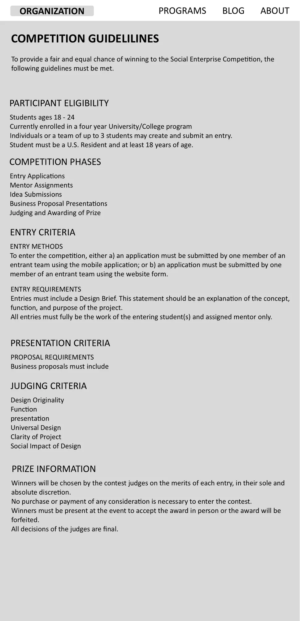 Competition guidelines page mockup